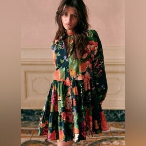 Sézane Trianon Print Blue Floral Hidaya Dress Size 34/XS
